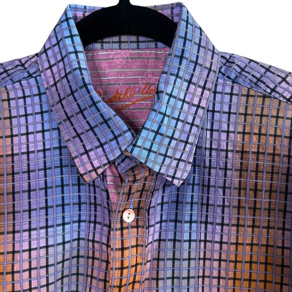 Bugatchi Uomo Men's Vintage Lavender Plaid Flip Cuff Shirt Size Medium - Picture 1 of 9